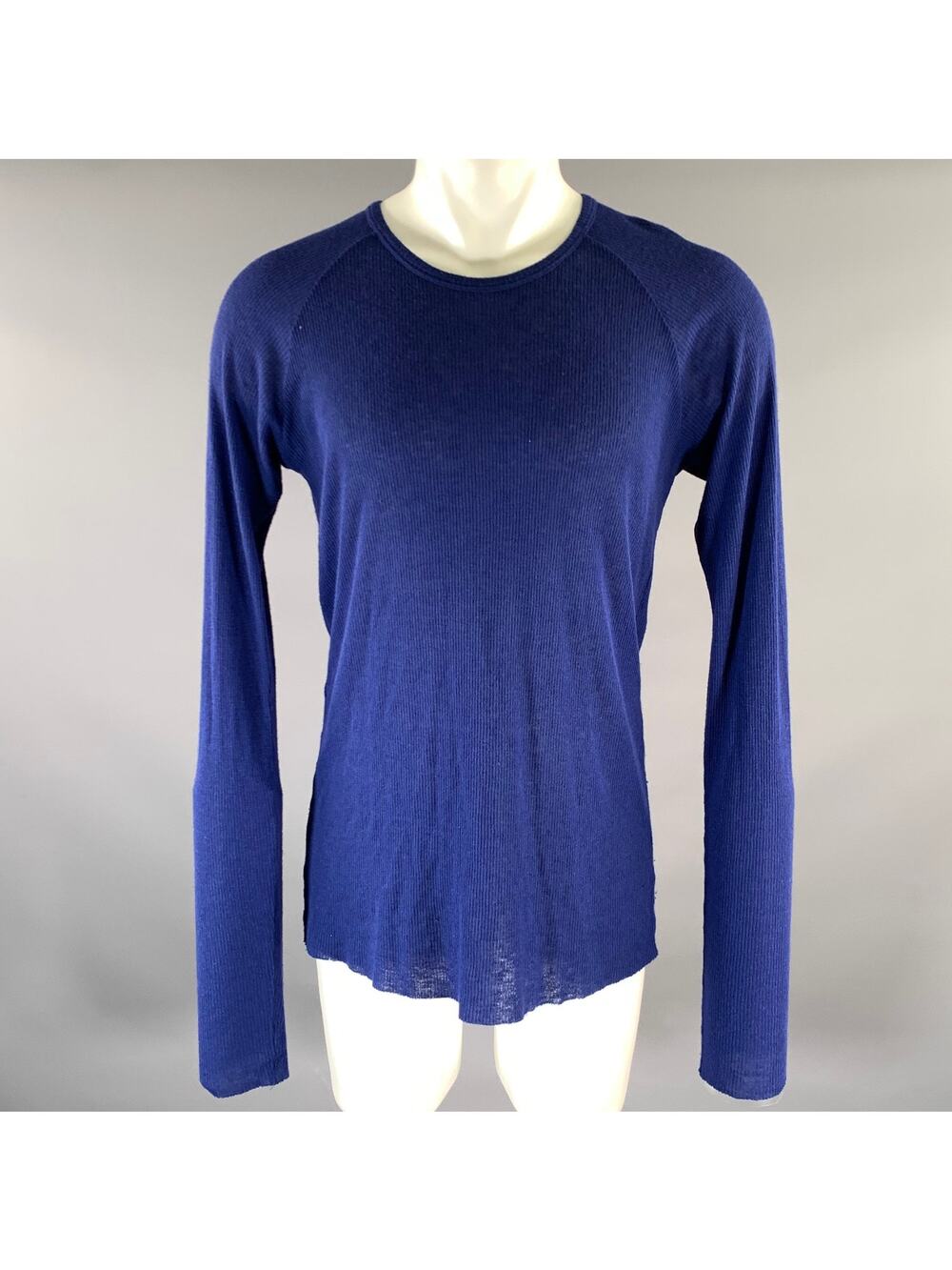 HAIDER ACKERMANN Size S Blue Ribbed Knit Wool Blend Raglan Pullover
